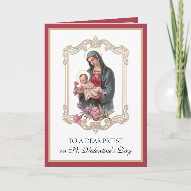 Catholic Priest Valentines Day Virgin Mary Jesus   Holiday Card (Front)