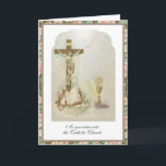 Catholic RCIA Initiation into Faith Church Card<br><div class="desc">As you welcome someone into the fullness of the Catholic Faith, this traditional Catholic image of Christ Crucified, the Holy Spirit, and the Eucharist is sure to bring joy on this special occasion. Lovely peach eucalyptus flowers border the image. Inside is a verse from scripture and a congratulatory verse. All...</div>