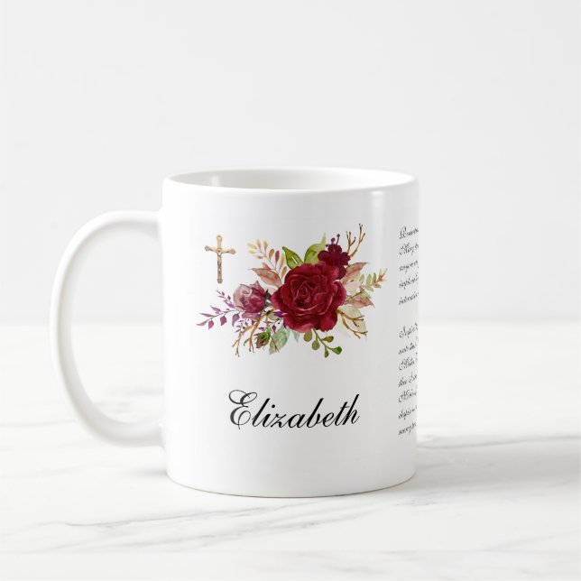 Catholic Red Rose Crucifix Prayer Bridesmaid  Coffee Mug (Left)