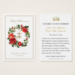 Catholic Red Roses Crucifix Wedding Prayer Card