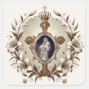 Catholic Religious Floral Jesus Virgin Mary  Square Sticker