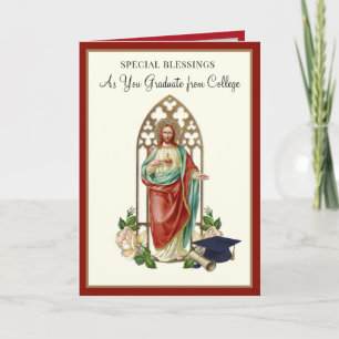 Catholic Religious Graduation Sacred Heart Roses Card