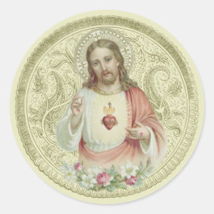 Catholic Religious Sacred Heart Floral Jesus Classic Round Sticker