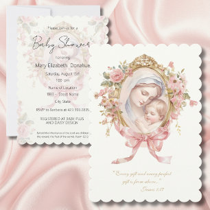 Catholic Religious Vintage Baby Floral Baby Shower Invitation