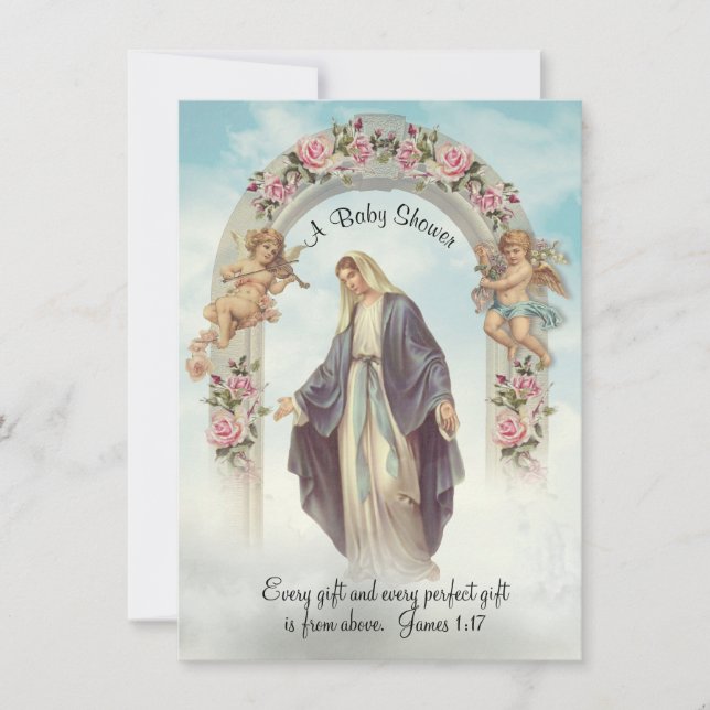 Catholic Religious Vintage Baby Shower Invitation (Front)