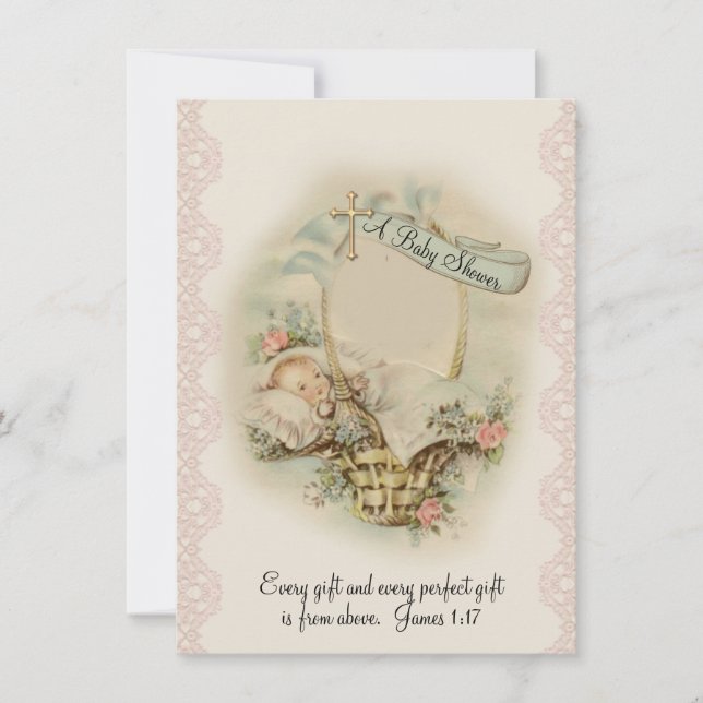 Catholic Religious Vintage Baby Shower Invitation (Front)