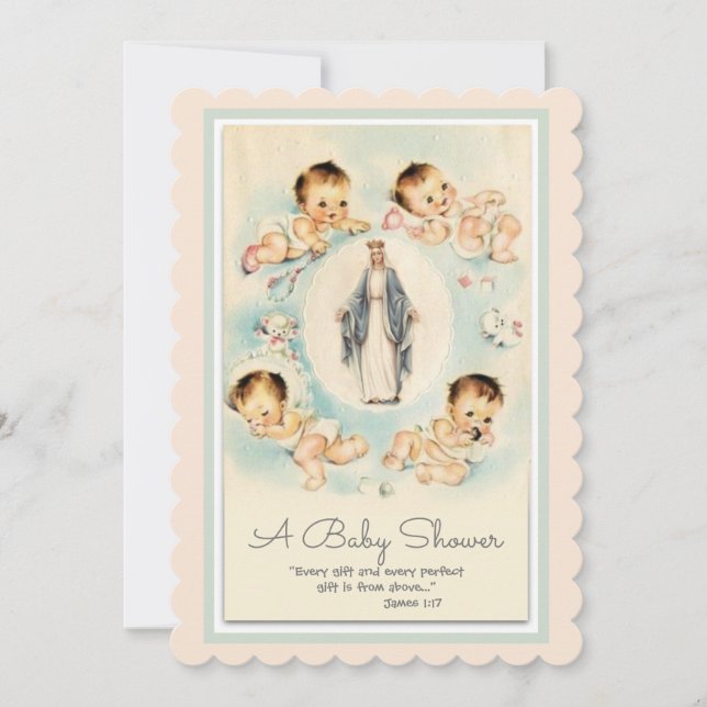 Catholic Religious Vintage Baby Shower Invitation (Front)
