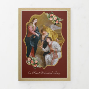 Catholic Religious Vintage St. Valentine Prayer  Tri-Fold Holiday Card