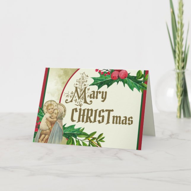 Catholic Religious Virgin Mary Baby Jesus Holly Card (Front)