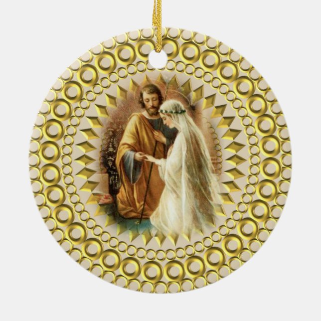 Catholic Religious Wedding Christmas Ceramic Tree Decoration (Back)