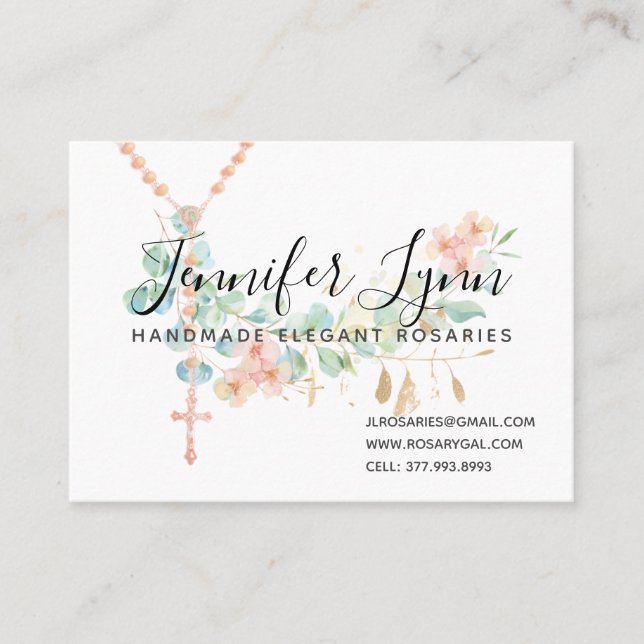 Catholic Rosary Eucalyptus Religious Floral Business Card (Front)