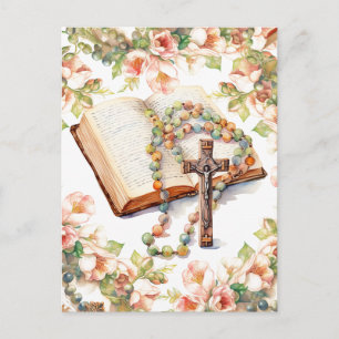 Catholic Rosary Floral Bible Religious Postcard