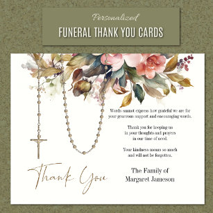 Catholic Rosary Floral Funeral Condolence Sympathy Thank You Card