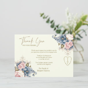 Catholic Rosary Floral Funeral Condolence Sympathy Thank You Card