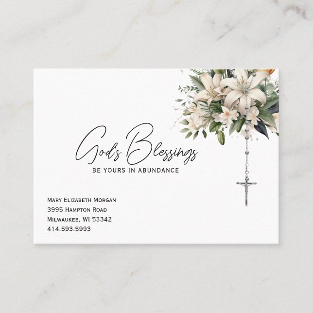 Catholic Rosary Lilies Religious Floral Business Card (Front)