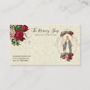 Catholic Rosary Pink Red Roses Virgin Mary Business Card