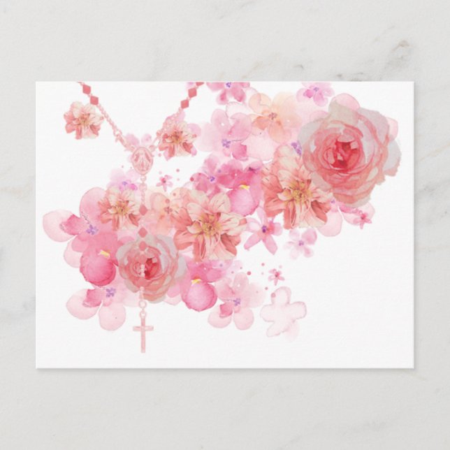 Catholic Rosary Pink Roses Religious Floral  Postcard (Front)