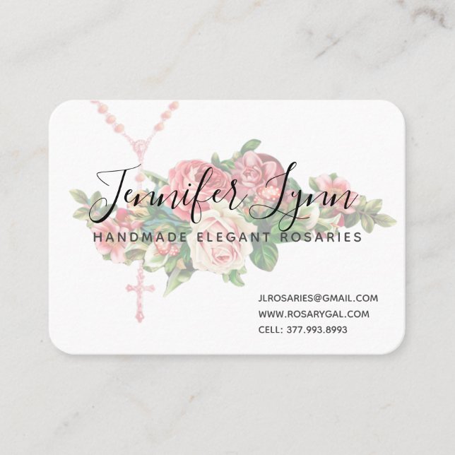 Catholic Rosary Religious Pink Red Roses Business Card (Front)