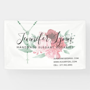 Catholic Rosary Roses Religious Floral Banner