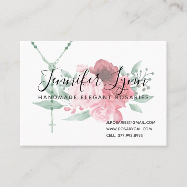 Catholic Rosary Roses Religious Floral Business Card (Front)