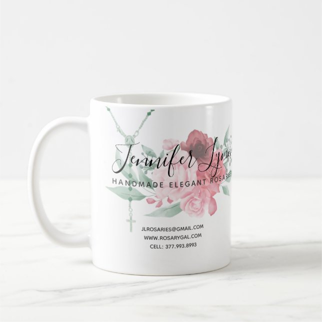 Catholic Rosary Roses Religious Floral Business Coffee Mug (Left)