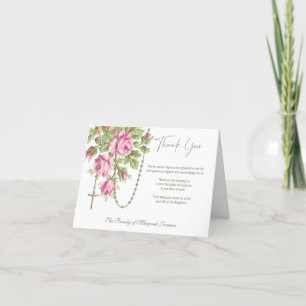 Catholic Roses Rosary Funeral Condolence Sympathy Thank You Card