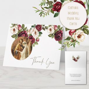 Catholic Roses Wedding Mary & Joseph Thank You Card