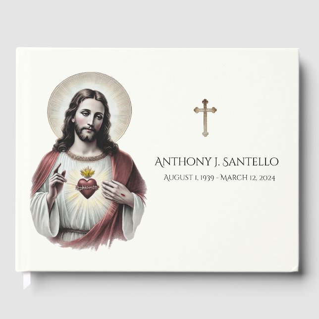 Catholic Sacred Heart Jesus Funeral Memorial Guest Book (Front)