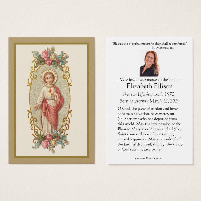 Catholic Sacred Heart Jesus Funeral Prayer Card (Front & Back)