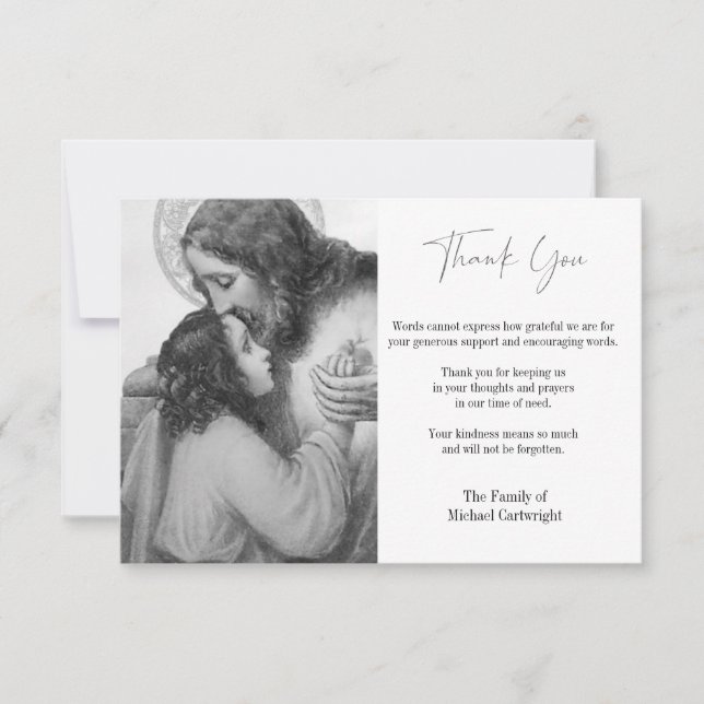 Catholic Sacred Heart Jesus Funeral Sympathy  Thank You Card (Front)