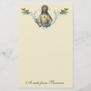 Catholic Sacred Heart Jesus Religious Vintage Stationery