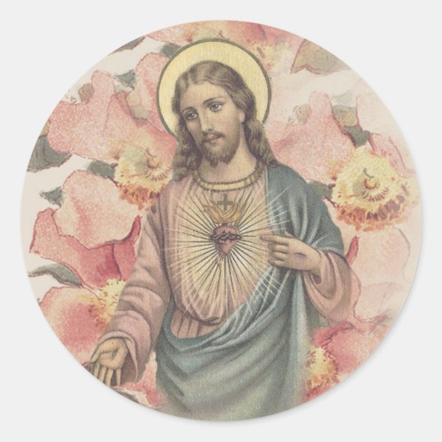 Catholic Sacred Heart of Jesus Classic Round Sticker (Front)
