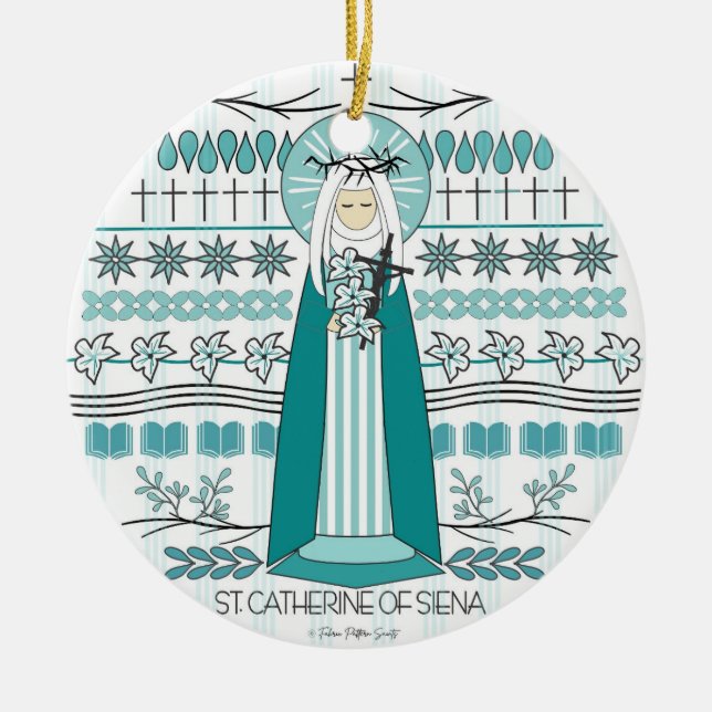 Catholic Saint Ornament: St. Catherine of Siena Ceramic Tree Decoration (Front)