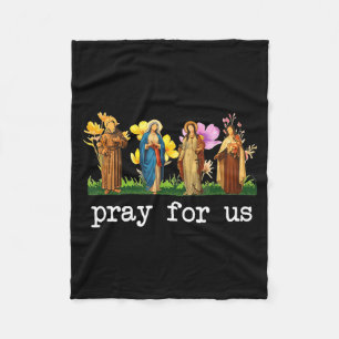 Catholic Saints Pray For Us Floral Religious Faith Fleece Blanket