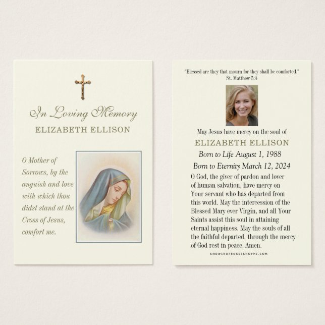 Catholic Sorrowful Mary Funeral Memorial Prayer  (Front & Back)