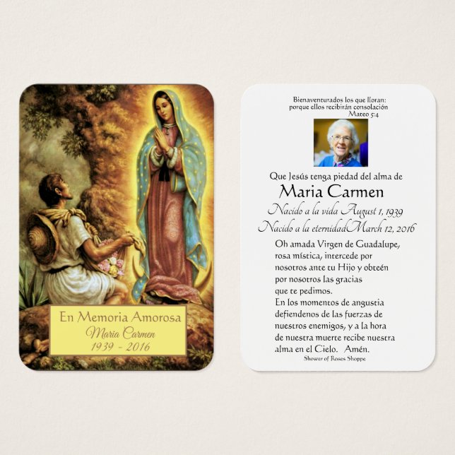 Catholic Spanish Mary Funeral Memorial Holy Card - (Front & Back)