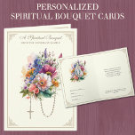Catholic Spiritual Bouquet Prayer Rosary Holiday Card<br><div class="desc">Featuring a beautiful vintage image the Rosary and a bouquet of watercolor-like spring flowers. Inside is a beautiful image of Our Lady of Grace,  the Virgin Mary.  Below is a scripture verse.  All text can be modified.</div>