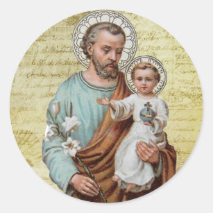 Catholic St. Joseph Child Jesus Religious Vintage Classic Round Sticker