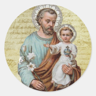Catholic St. Joseph Child Jesus Religious Vintage Classic Round Sticker