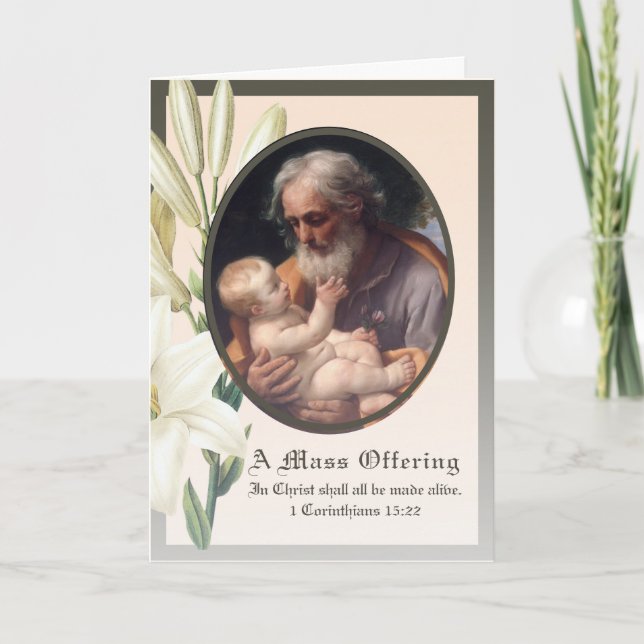 Catholic  St. Joseph Jesus Sympathy Mass Offering Card (Front)