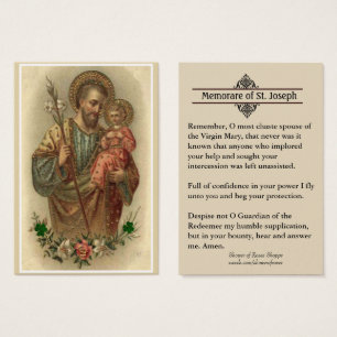 Catholic St. Joseph Memorare Prayer Holy Cards