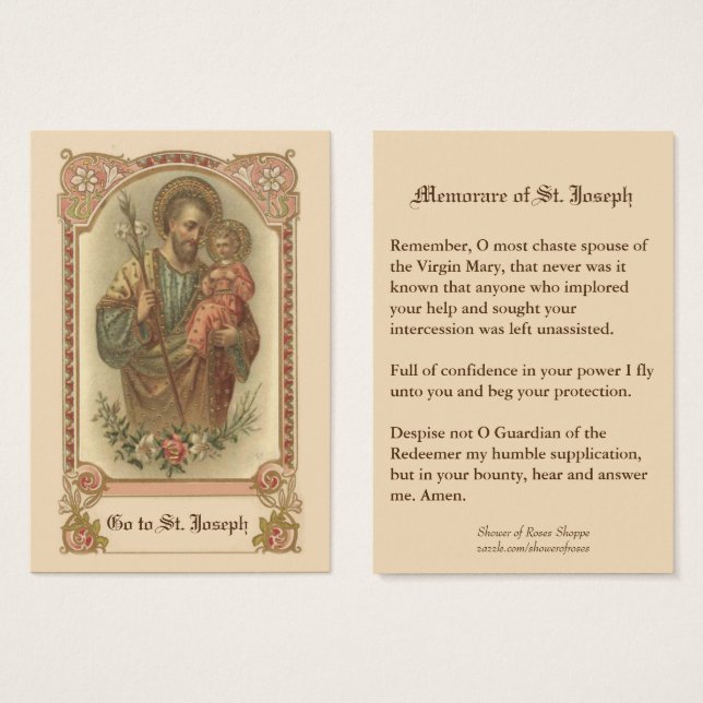 Catholic St. Joseph Memorare Prayer Holy Cards (Front & Back)