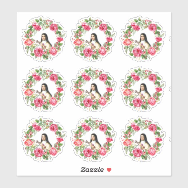 Catholic St. Therese Wreath of Pink Roses (Sheet)