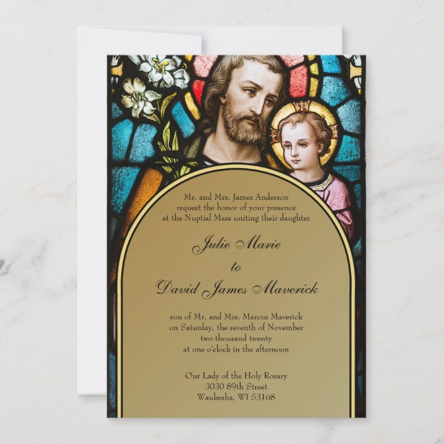  Catholic Stained Glass St. Joseph Wedding  Invitation (Front)