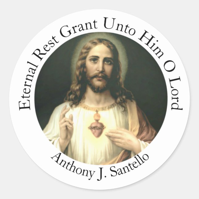 Catholic Sympathy Funeral Jesus Memorial Classic Round Sticker (Front)