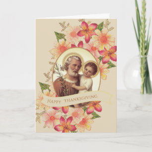 Catholic Thanksgiving Autumn St. Joseph Jesus Holiday Card