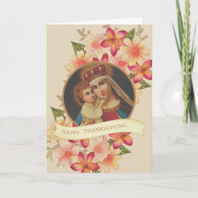 Catholic Thanksgiving Jesus Blessed Virgin Mary Holiday Card (Front)