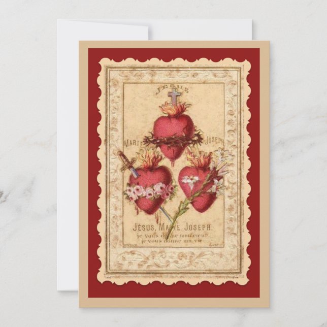 Catholic Three Hearts Jesus Mary Joseph Prayer Card (Front)