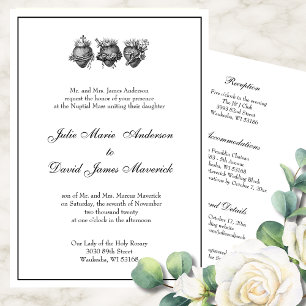 Catholic Three Hearts Wedding Reception Combo Invitation
