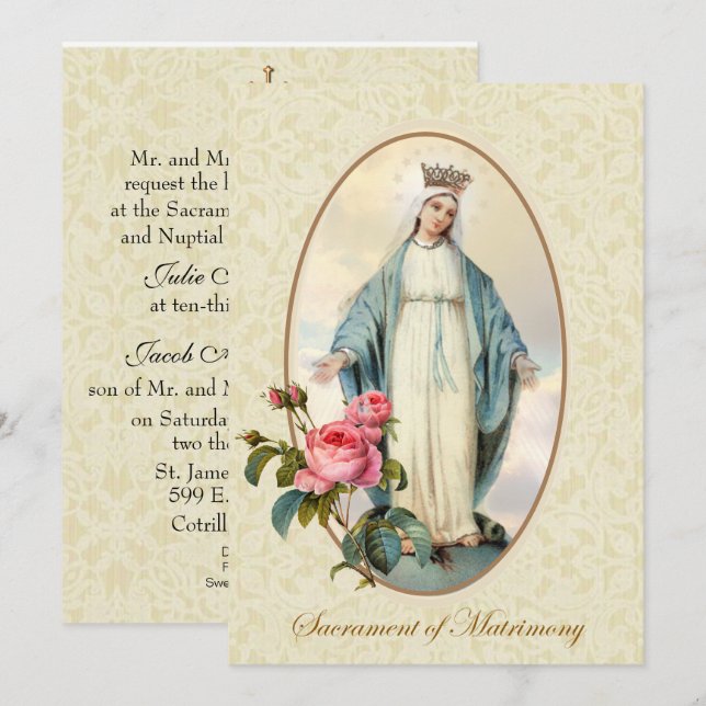 Catholic Traditional Bridal Wedding Invitation (Front/Back)